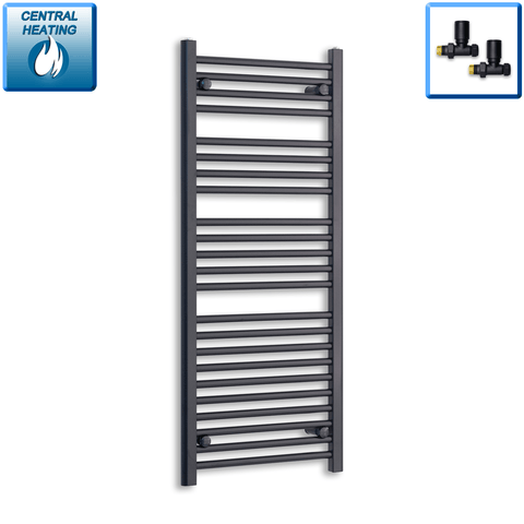 With Straight Inline Valves 1200 mm High x 500 mm Wide Heated Towel Radiator Flat Black