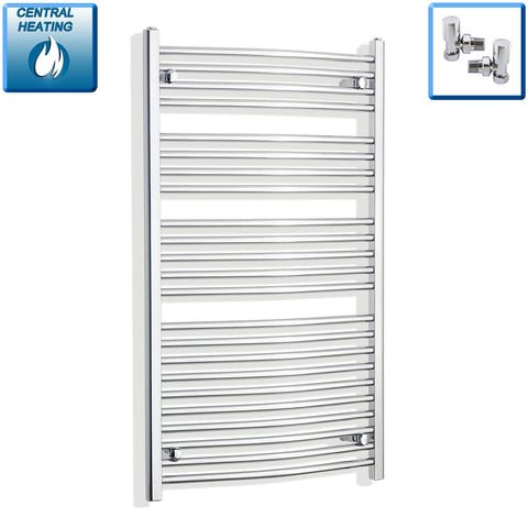 With Angled Valves 1200 mm High x 700 mm Wide Heated Curved Towel Rail Radiator Chrome