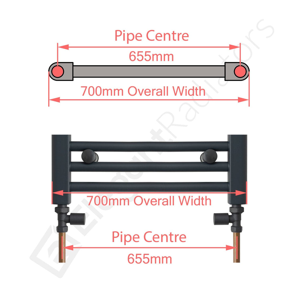 1200 mm High x 700 mm Wide Heated Curved Towel Rail Radiator Chrome