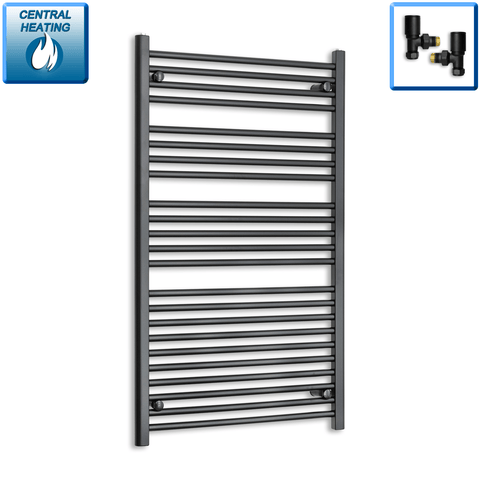 With Angled Valves 1200 mm High x 700 mm Wide Heated Towel Radiator Flat Black