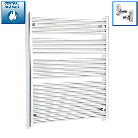 With Angled Valves 1200 x 1000 Heated Straight Towel Rail Radiator Chrome