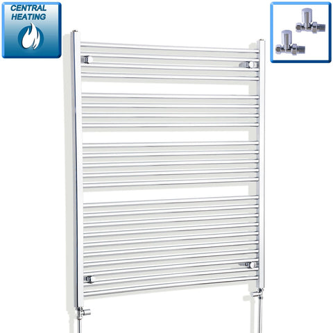 With Straight Inline Valves 1200 x 1000 Heated Straight Towel Rail Radiator Chrome