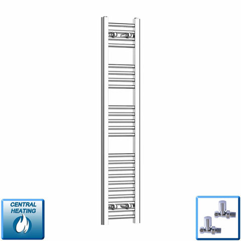 With Straight Inline Valves 1200 x 200 Heated Straight Towel Rail Radiator Chrome