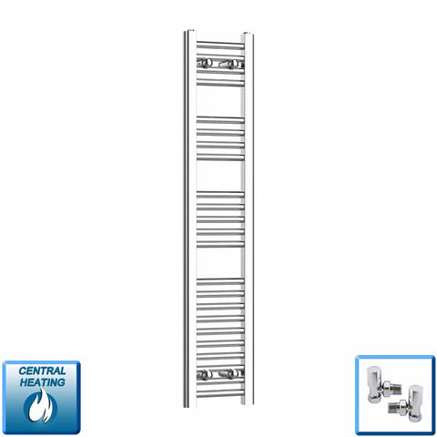 With Angled Valves 1200 x 200 Heated Straight Towel Rail Radiator Chrome