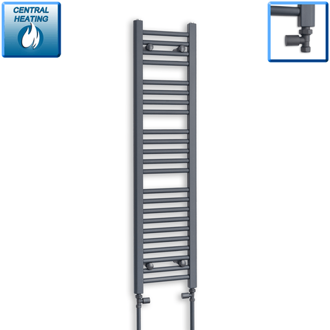 With Straight Inline Valves 1200 x 300 Heated Straight Anthracite-Sand Grey Towel Rail