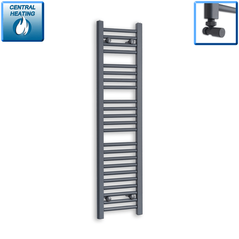 With Angled Valves 1200 x 300 Heated Straight Anthracite-Sand Grey Towel Rail