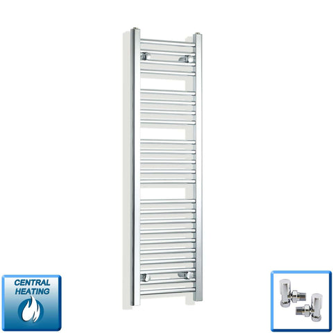 With Angled Valves 1200 x 350 Heated Straight Towel Rail Radiator Chrome