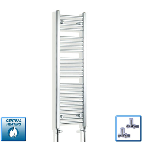 With Straight Inline Valves 1200 x 350 Heated Straight Towel Rail Radiator Chrome