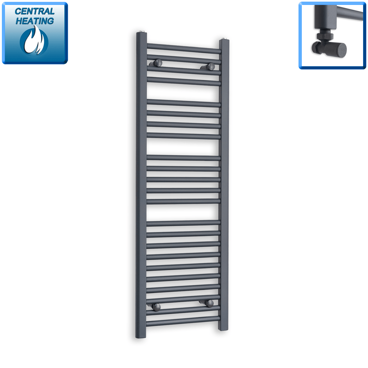 With Angled Valves 1200 x 400 Heated Straight Anthracite-Sand Grey Towel Rail