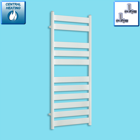 With Straight Inline Valves 1200 x 500 White Heated Flat Panel Towel Radiator Central Heating