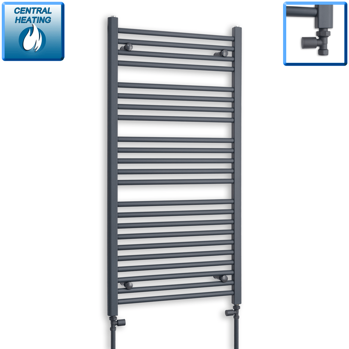 With Straight Inline Valves 1200 x 600 Heated Straight Anthracite-Sand Grey Towel Rail