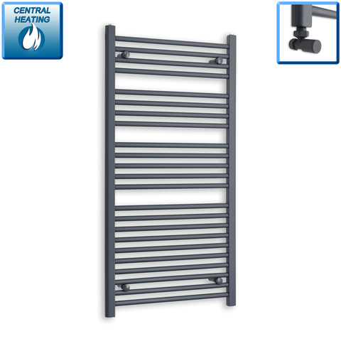 With Angled Valves 1200 x 600 Heated Straight Anthracite-Sand Grey Towel Rail