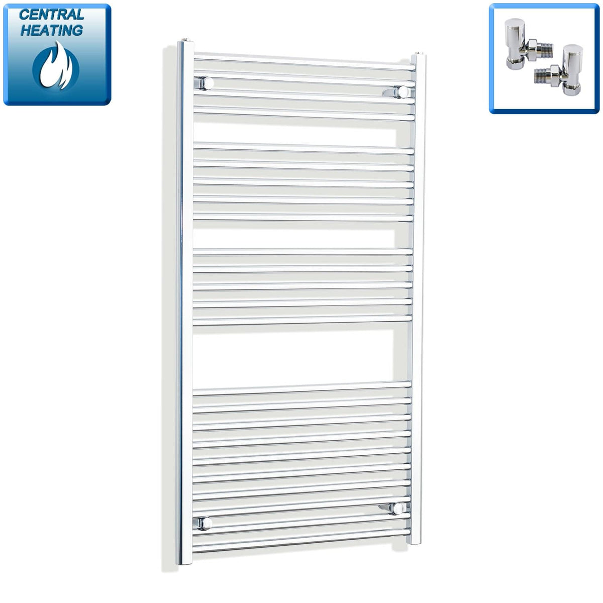 With Angled Valves 1300 x 700 Heated Straight Towel Radiator Chrome