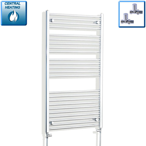 With Straight Inline Valves 1300 x 700 Heated Straight Towel Radiator Chrome