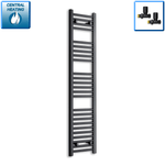 With Straight Inline Valves 1400 mm High x 300 mm Wide Heated Towel Radiator Flat Black
