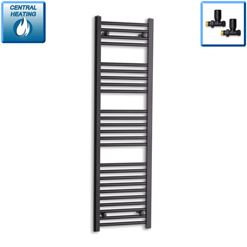 With Straight Inline Valves 1400 mm High x 400 mm Wide Heated Towel Radiator Flat Black