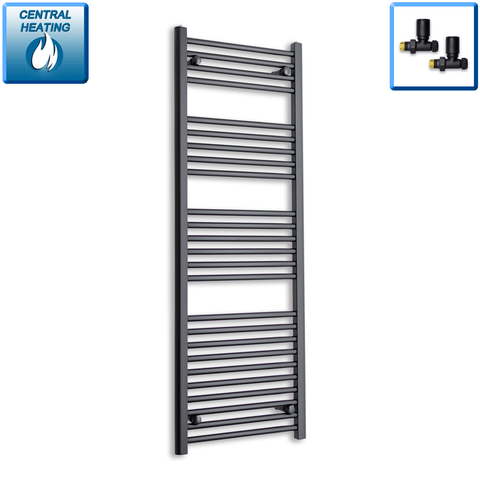 With Straight Inline Valves 1400 mm High x 450 mm Wide Heated Towel Radiator Flat Black