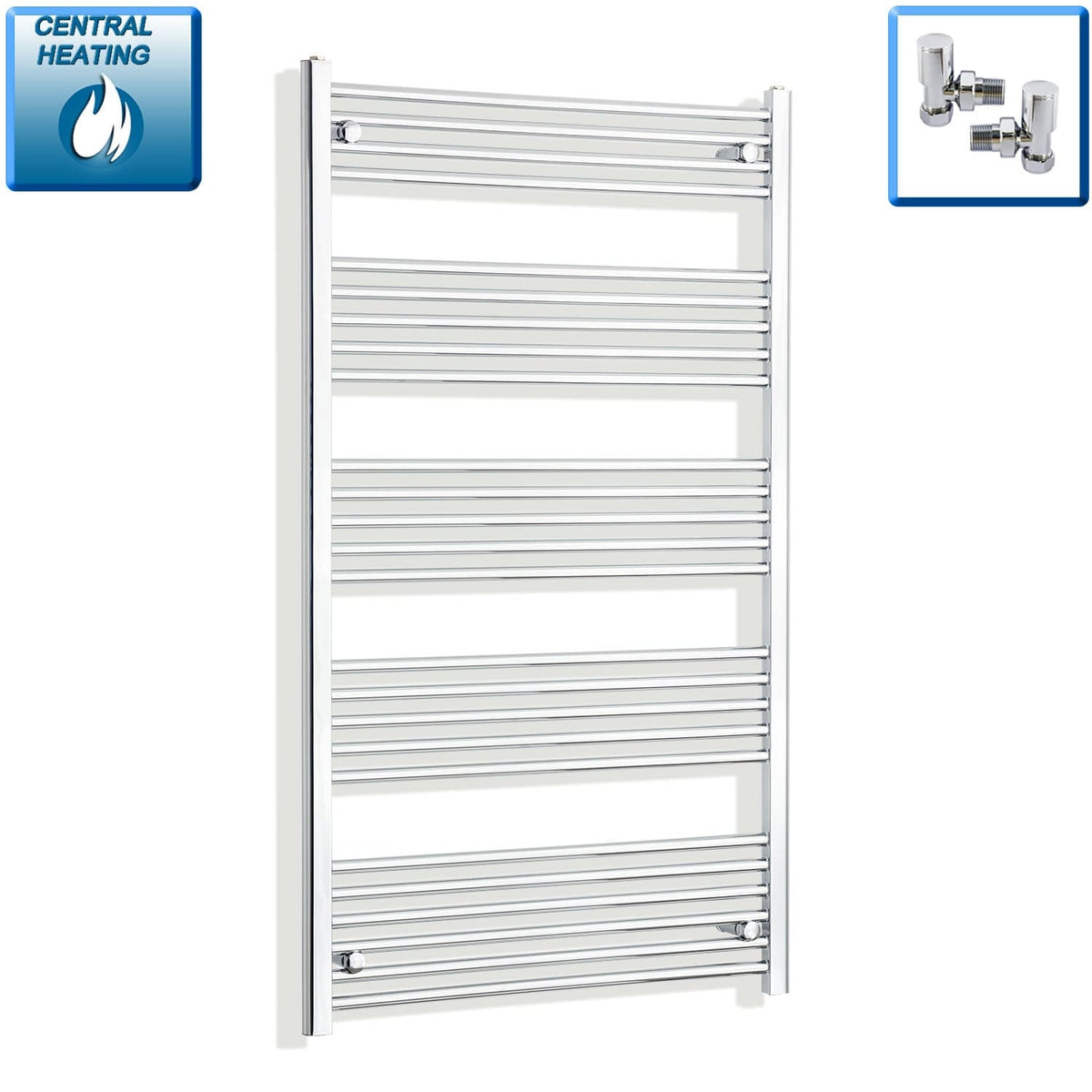 With Angled Valves 1400 mm High x 750 mm Wide Heated Straight Towel Rail Chrome