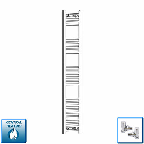 With Angled Valves 1400 x 200 Heated Straight Towel Rail Radiator Chrome