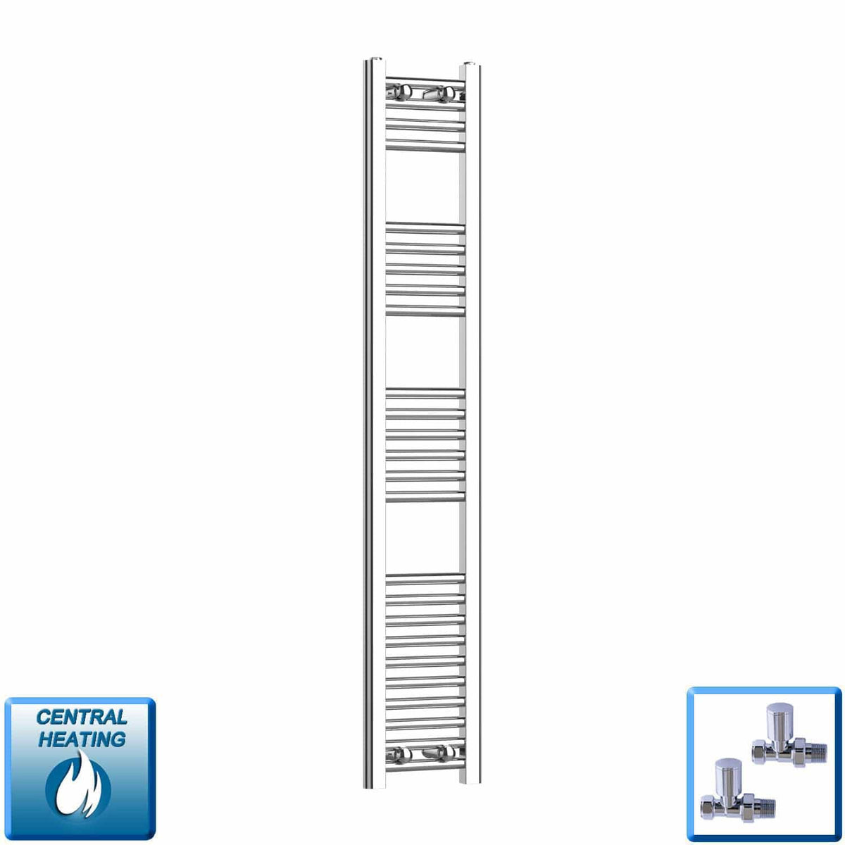 With Straight Inline Valves 1400 x 200 Heated Straight Towel Rail Radiator Chrome