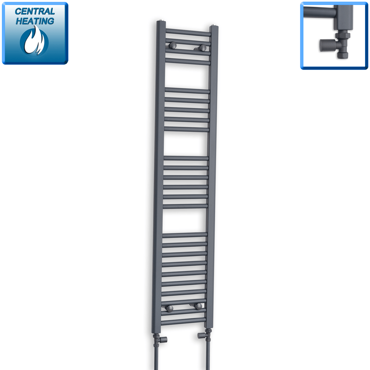 With Angled Valves 1400 x 300 Heated Straight Anthracite-Sand Grey Towel Rail