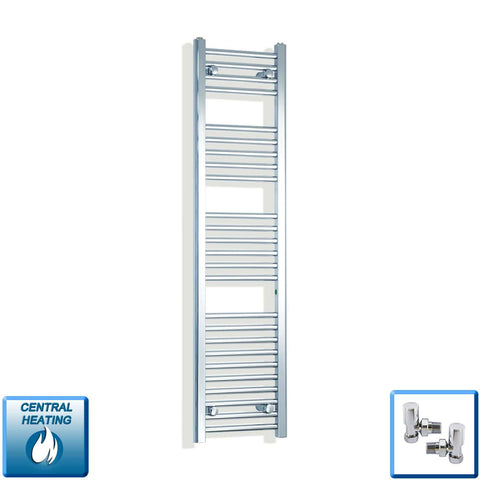 With Angled Valves 1400 x 300 Heated Straight Towel Rail Radiator Chrome