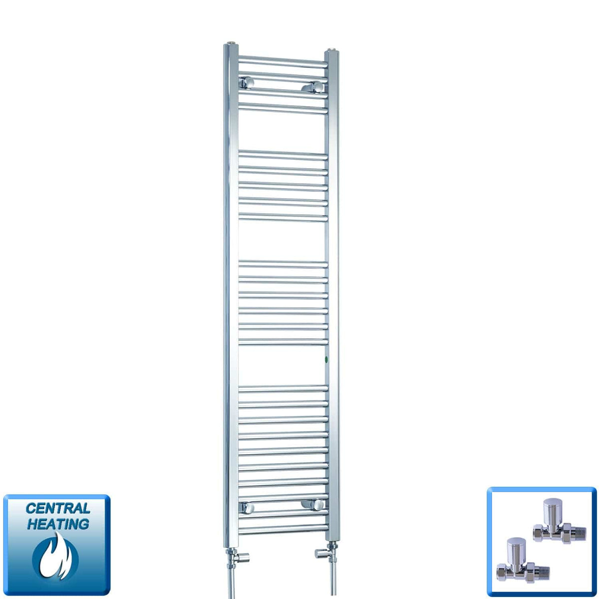 With Straight Inline Valves 1400 x 300 Heated Straight Towel Rail Radiator Chrome