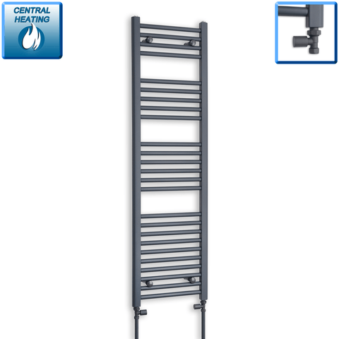 With Straight Inline Valves 1400 x 400 Heated Straight Anthracite-Sand Grey Towel Rail