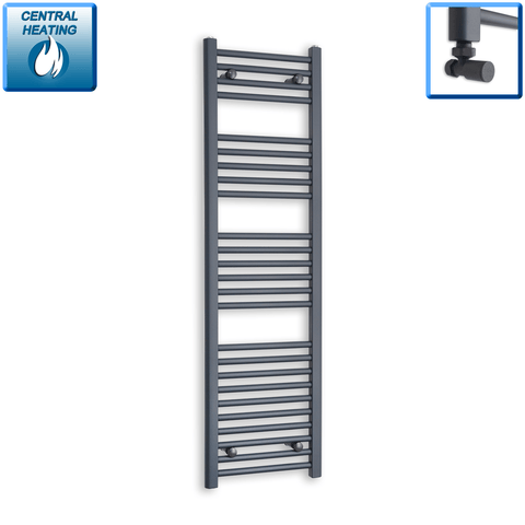 With Angled Valves 1400 x 400 Heated Straight Anthracite-Sand Grey Towel Rail