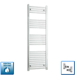 With Angled Valves 1400 x 450 Heated Straight Towel Rail Radiator Chrome