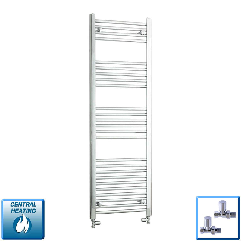 With Straight Inline Valves 1400 x 450 Heated Straight Towel Rail Radiator Chrome