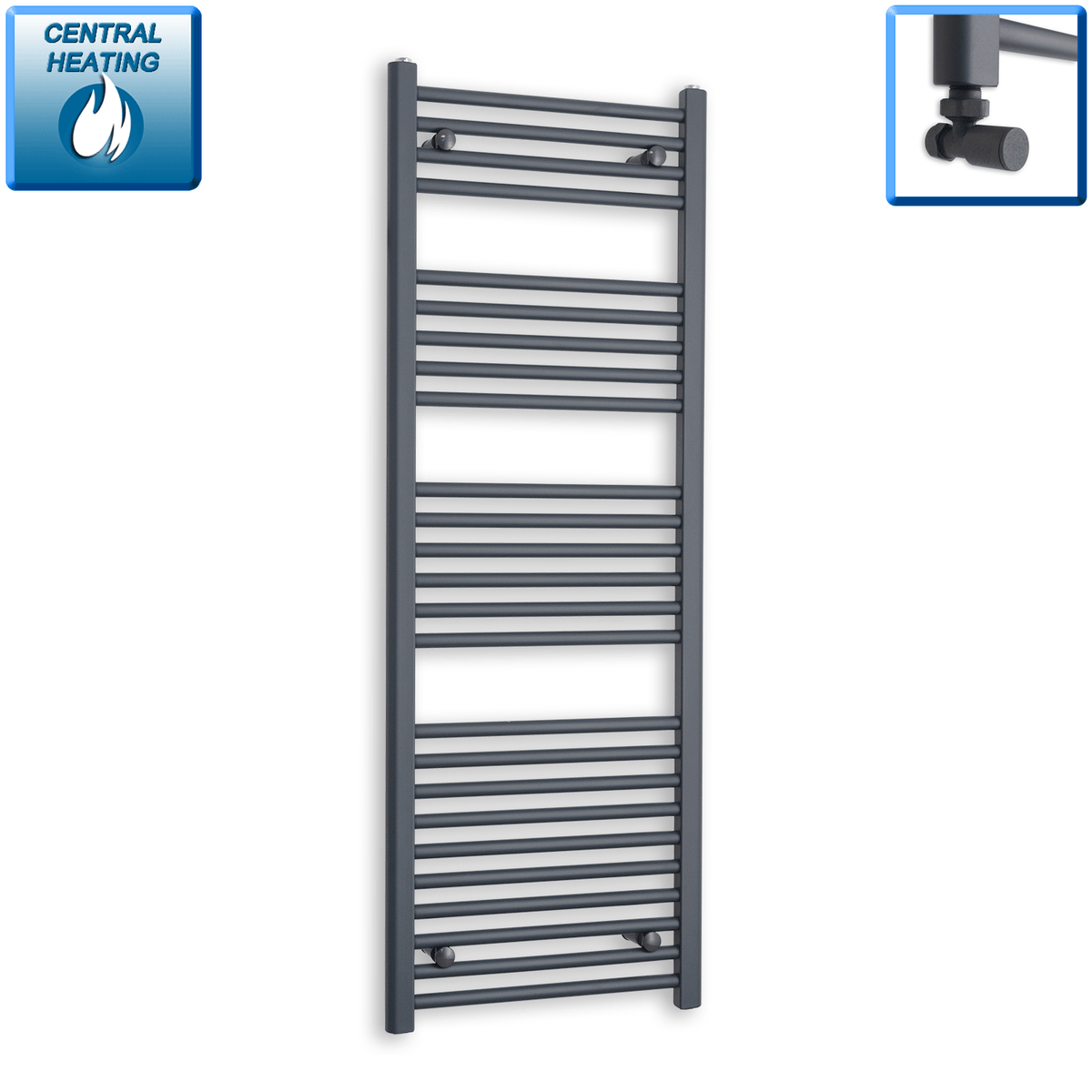 With Angled Valves 1400 x 500 Heated Anthracite Towel Radiator Central Heating