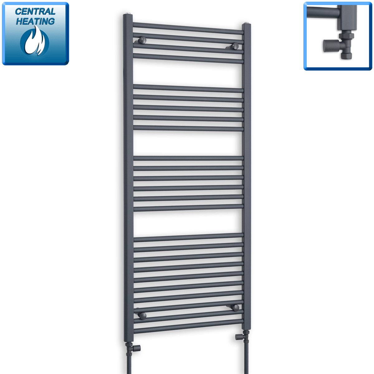 With Straight Inline Valves 1400 x 600 Heated Straight Anthracite-Sand Grey Towel Rail