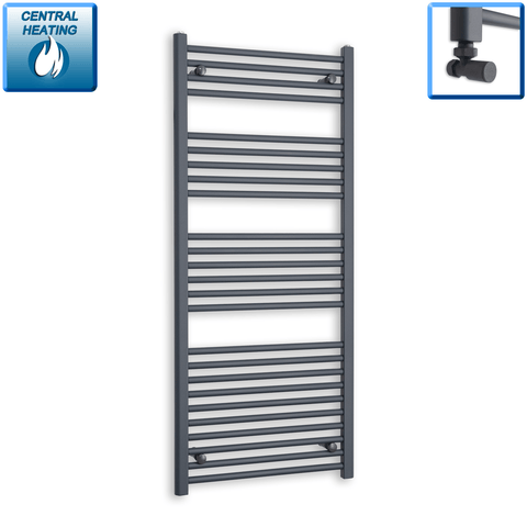 With Angled Valves 1400 x 600 Heated Straight Anthracite-Sand Grey Towel Rail