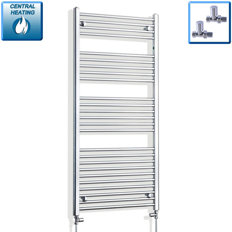 With Straight Inline Valves 1400 x 650 Heated Straight Towel Rail Radiator Chrome