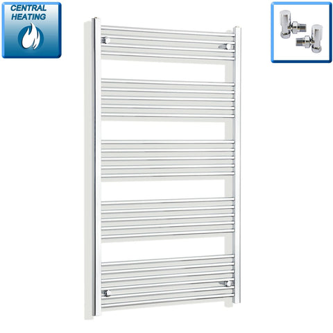 With Angled Valves 1400 x 800 Heated Straight Towel Rail Radiator Chrome