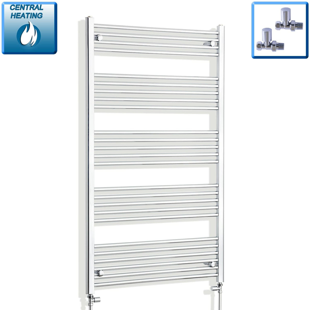 With Straight Inline Valves 1400 x 800 Heated Straight Towel Rail Radiator Chrome