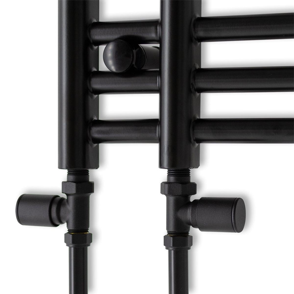 With Straight Inline Valves 1500 mm High x 500 mm Wide Difta Heated Towel Radiator Flat Black