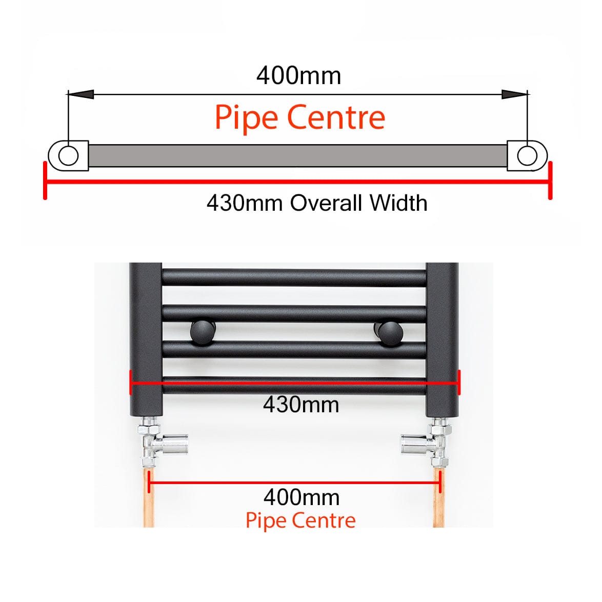 400mm / Without Valves 1500mm High 400 - 450 - 500 - 550 Pipe Centers Heated Towel Radiator