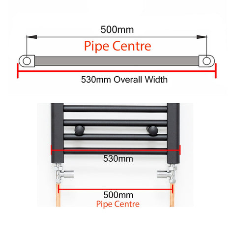 500mm / Without Valves 1500mm High 400 - 450 - 500 - 550 Pipe Centers Heated Towel Radiator