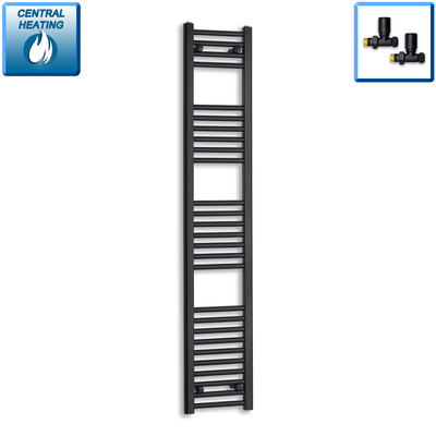1600 mm High x 300 mm Wide Heated Towel Radiator Flat Black