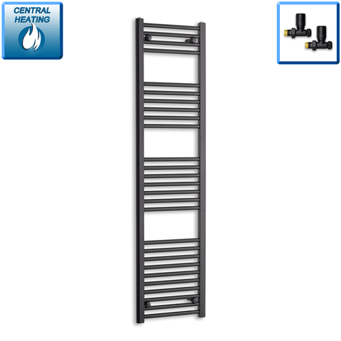 With Straight Inline Valves 1600 mm High x 400 mm Wide Heated Towel Radiator Flat Black