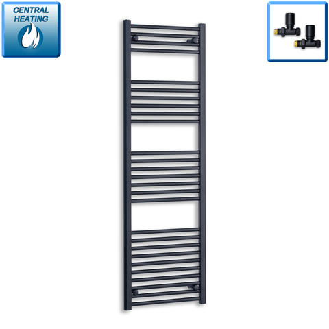 With Straight Inline Valves 1600 mm High x 500 mm Wide Heated Towel Radiator Flat Black