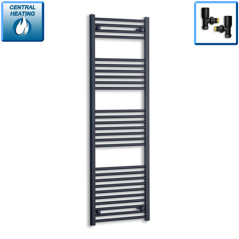 With Angled Valves 1600 mm High x 500 mm Wide Heated Towel Radiator Flat Black