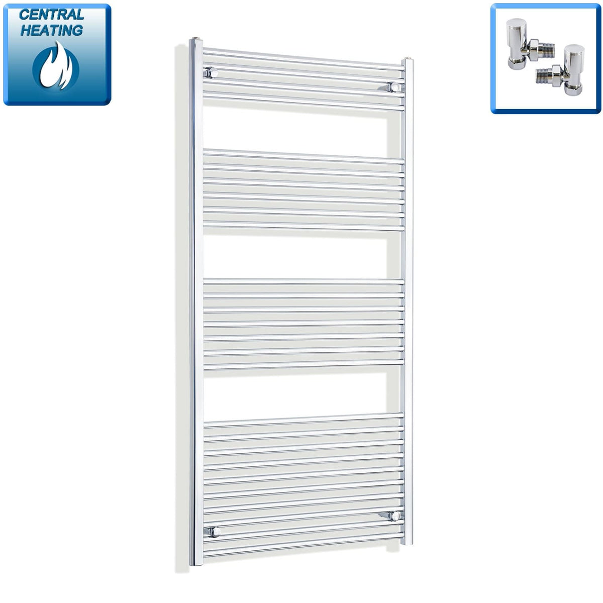 With Angled Valves 1600 mm High x 750 mm Wide Heated Straight Towel Rail Chrome