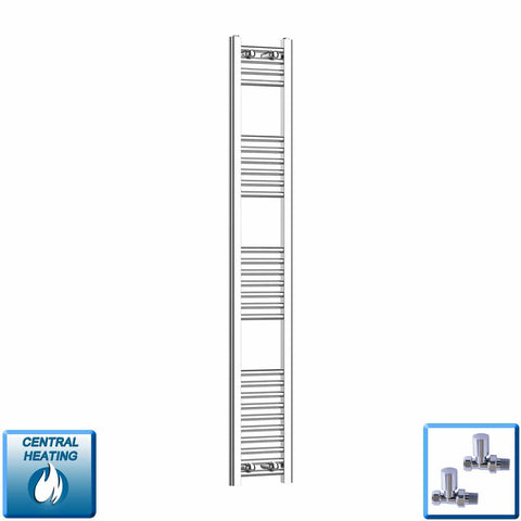 With Straight Inline Valves 1600 x 200 Heated Straight Towel Rail Radiator Chrome