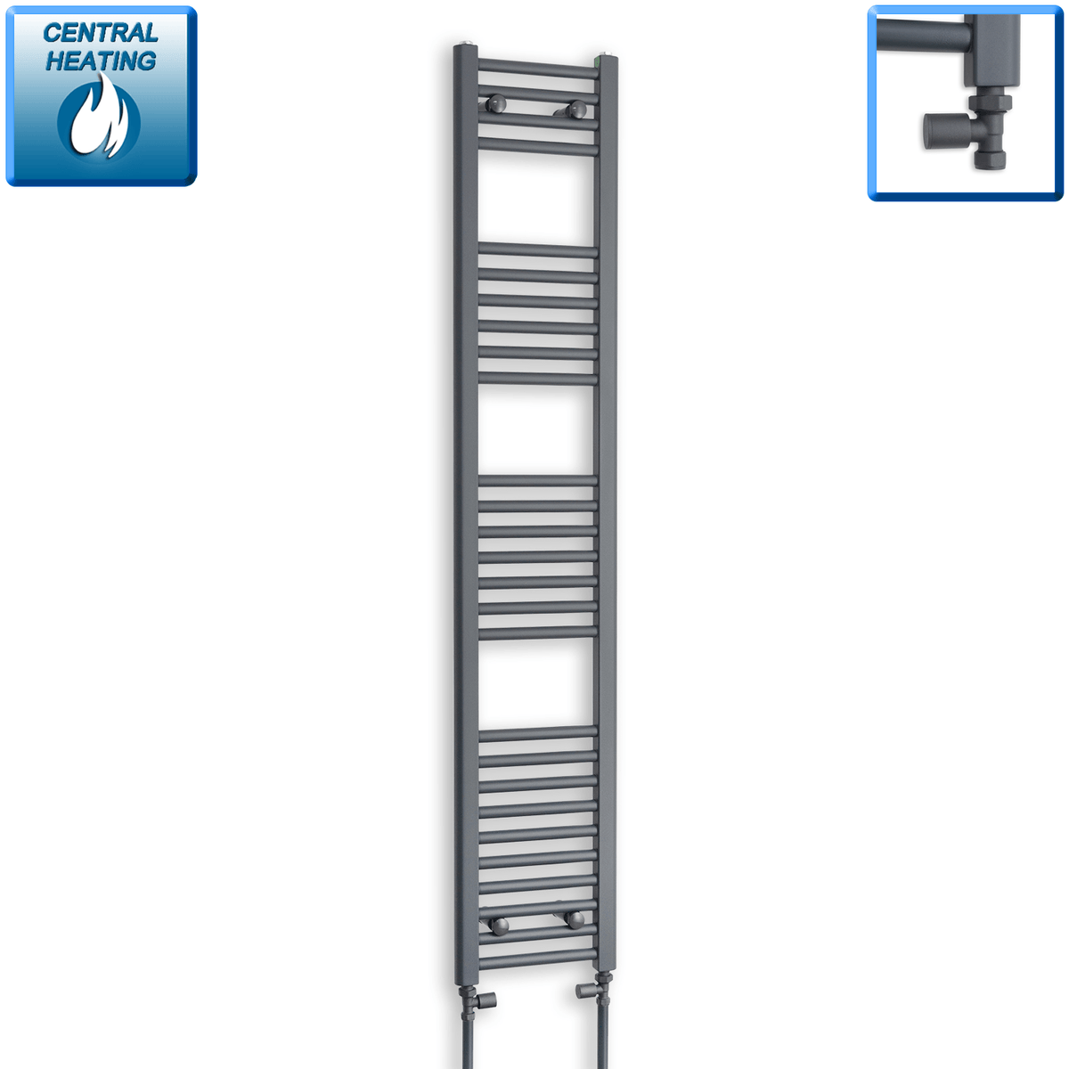 With Straight Inline Valves 1600 x 300 Heated Straight Anthracite-Sand Grey Towel Rail