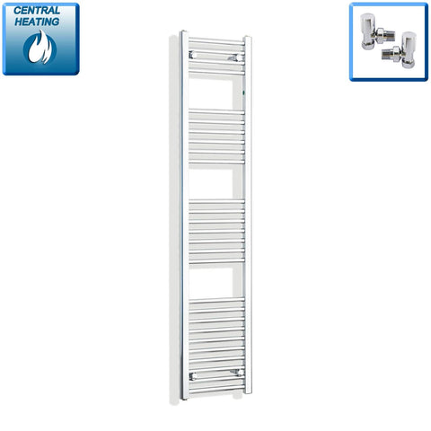 With Angled Valves 1600 x 300 Heated Straight Towel Rail Radiator Chrome