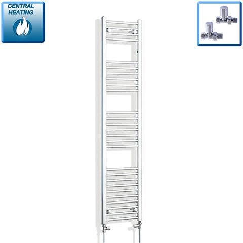 With Straight Inline Valves 1600 x 300 Heated Straight Towel Rail Radiator Chrome