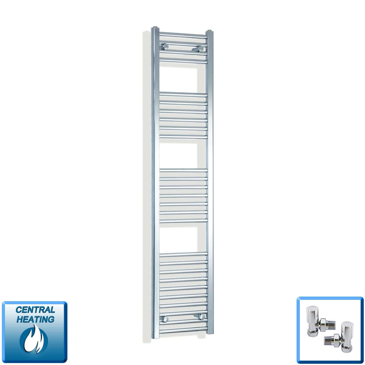 With Angled Valves 1600 x 350 Heated Straight Towel Rail Radiator Chrome